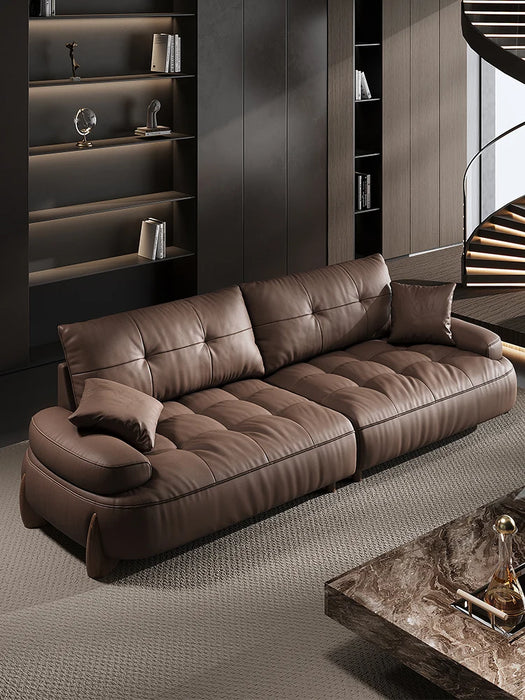 Italian minimalist leather sofa head layer cowhide modern simple retro three-seat living room small apartment leather sofa