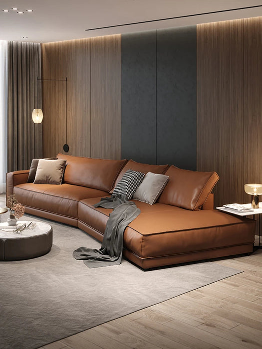 Italian light luxury special-shaped leather sofa modern simple corner arc living room small flat straight row sofa