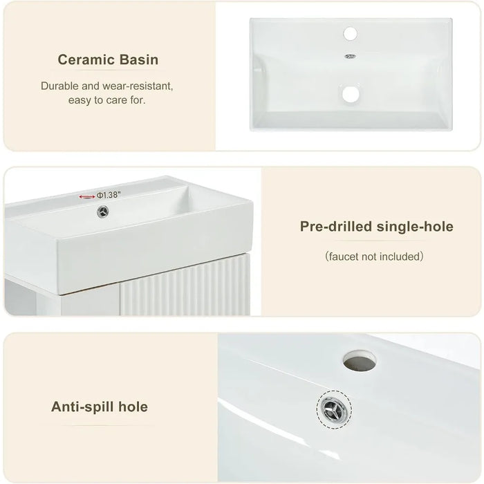 Single Ceramic Sink White 21.6" Bathroom Vanity Combo Cabinet Free Shipping Washbasins Washbasin Fixture Home Improvement