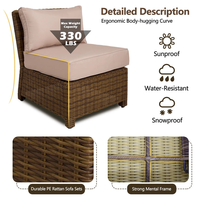 Outdoor Patio Furniture Set 4-Piece Rattan Sectional Sofa Sets Waterproof Patio Bistro with Soft Beige Cushions Tempered Table