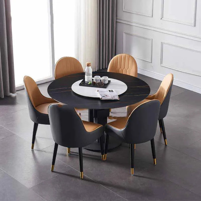 Italian Light Luxury Combination Minimalist Rock Board Dining Table And Chair Round Table With Turntable Simple Home Furniture