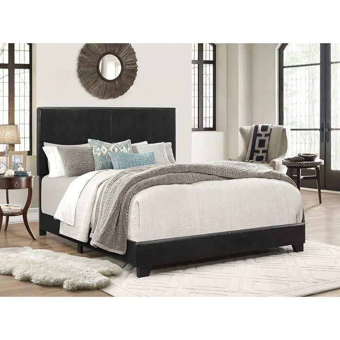 Crown Mark Erin Upholstered Panel Bed in Black,  Bedroom Furniture,  Bed Frame