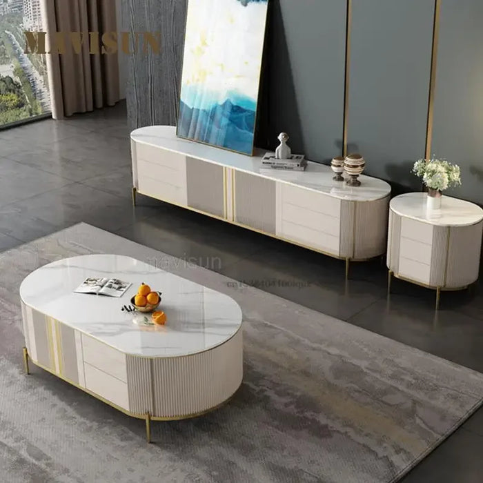 Italian Style Rock Board Light Luxury Coffee Table TV Cabinet Simple Modern Small Design Home Tv Stand Living Room Furniture