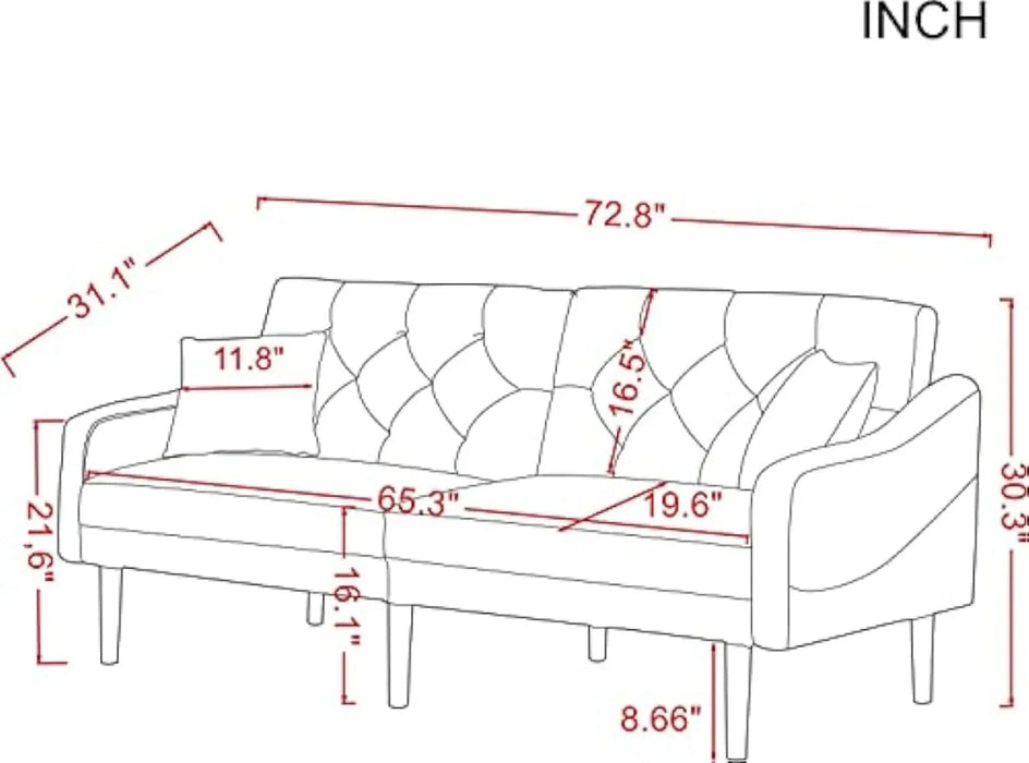 Convertible Sleeper Futon Sofa with 2 Pillows, Velvet Tufted Couch w/Metal Legs and Adjustable Backrest, Blue