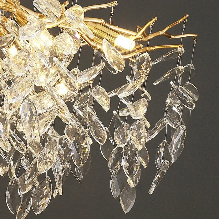 French luxury golden modern branch-shaped ceiling chandelier simple villa duplex American living room crystal LED chandelier