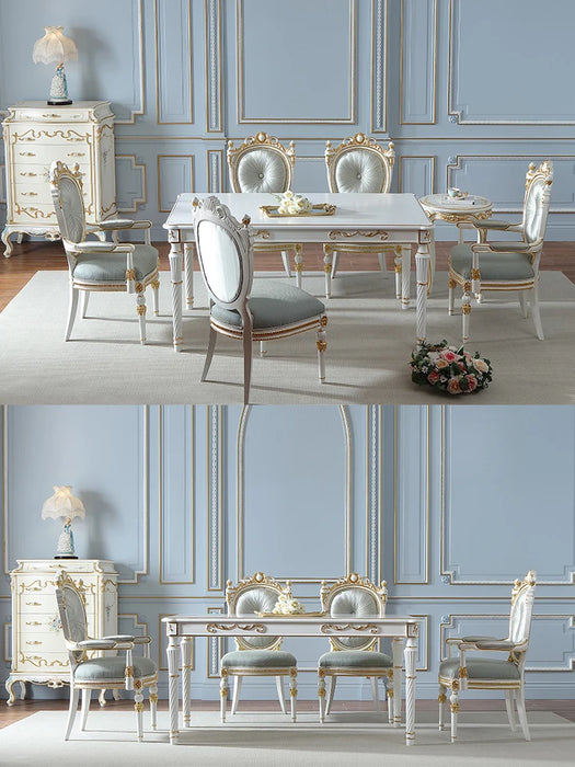 Palace French retro dining table and chair combination beech 1.8M simple gold European light luxury solid wood table