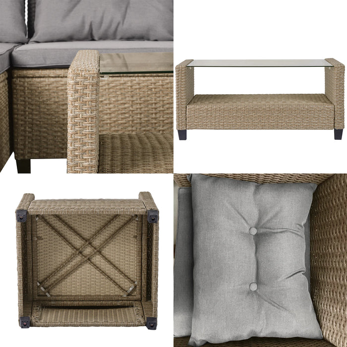 Patio Furniture Outdoor Sets,4 Piece Conversation Set Wicker Ratten Sectional Sofa with Seat Cushion,Tempered Glass Coffee Table