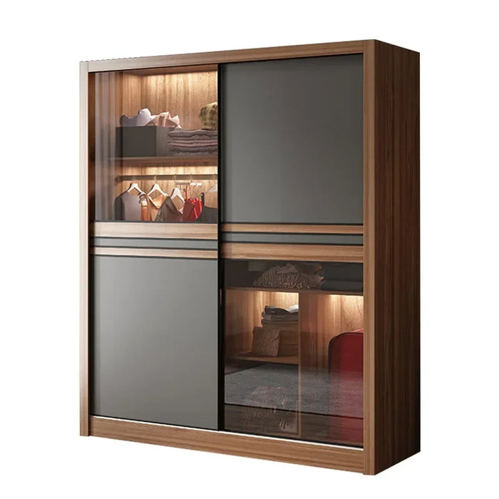 Simple Bedroom Organizer Wardrobe Clothes Nordic Wooden Wardrobe Glass Sliding Door Space Saver Design Armario Home Furniture