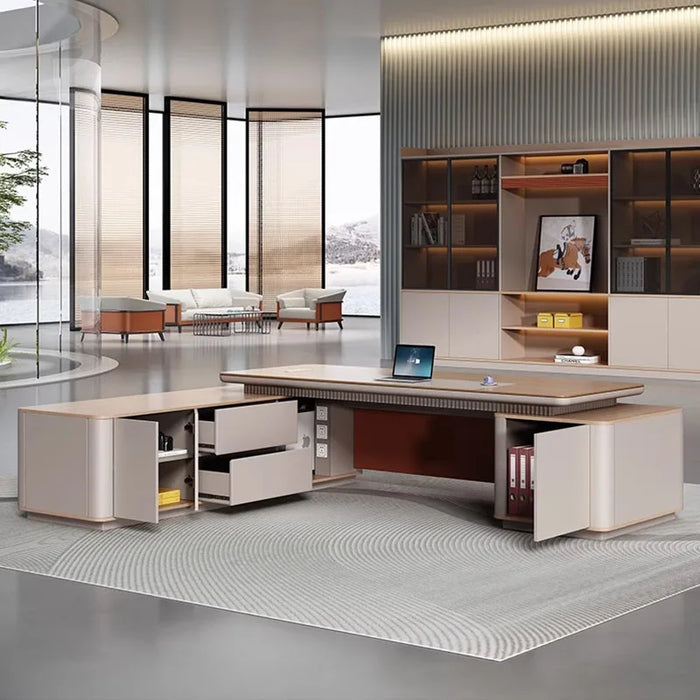 Standing European Office Desk Drawers L Shaped Storage Corner Computer Desk Executive Reception Mesa De Computador Furniture