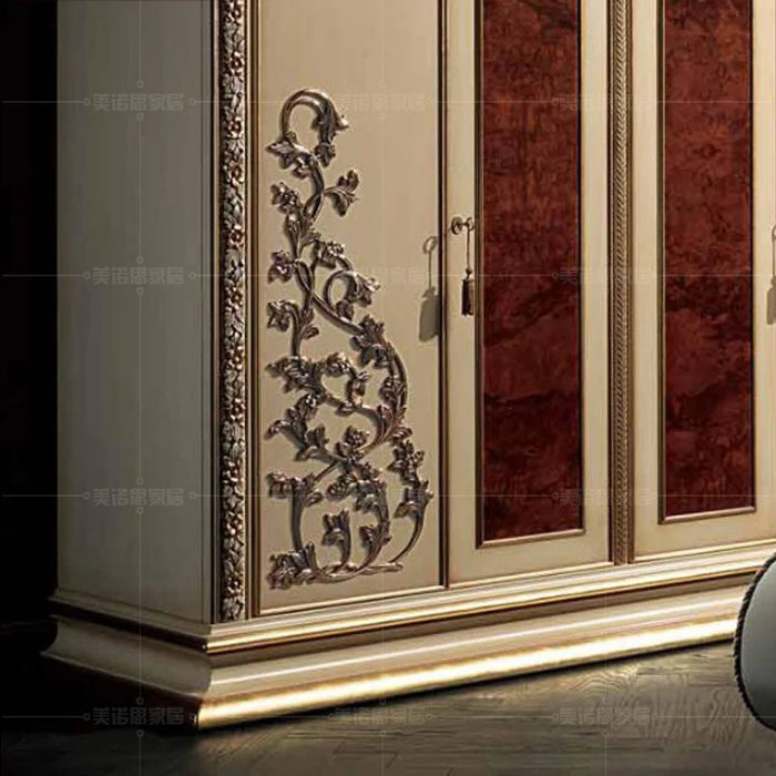 Custom villa furniture Italian luxury wardrobe European solid wood carved four door wardrobe bedroom locker custom wardrobe