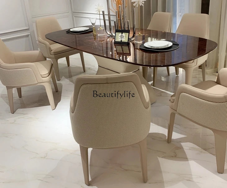 Oval Dining Table Solid Wood Hong Kong-Style Light Luxurious and Simple High-End Furniture