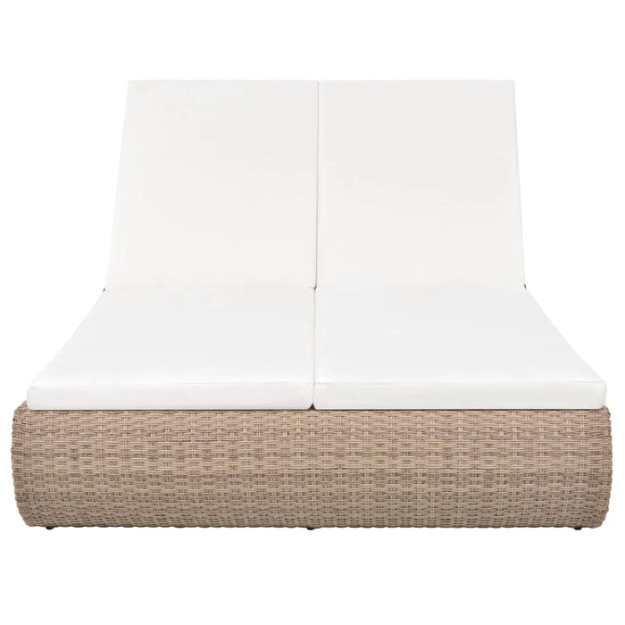 Outdoor Patio Garden Sun Lounger Lounge Bed for Pool Outside Home Deck Poly Rattan Beige