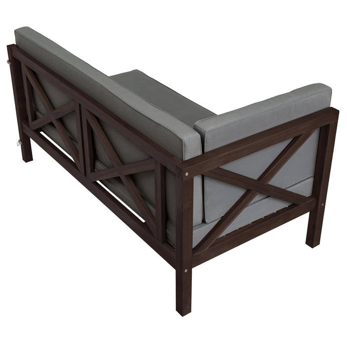 Outdoor furniture Set Wood Patio Backyard 4-Pc Sectional Seating Group with Cushions and Table X-Back Sofa Set for Small Places