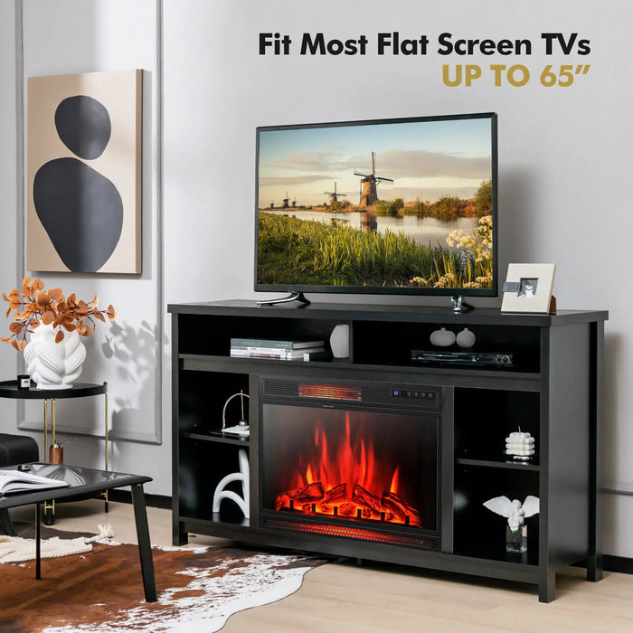Costway 58" Fireplace TV Stand Entertainment Console w/ Spacious Tabletop & Shelves