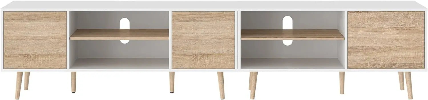 Mid Century TV Stand for up to 100 inch 2 in 1 Entertainment Center TV Console with Storage Cabinet for Living Room,White