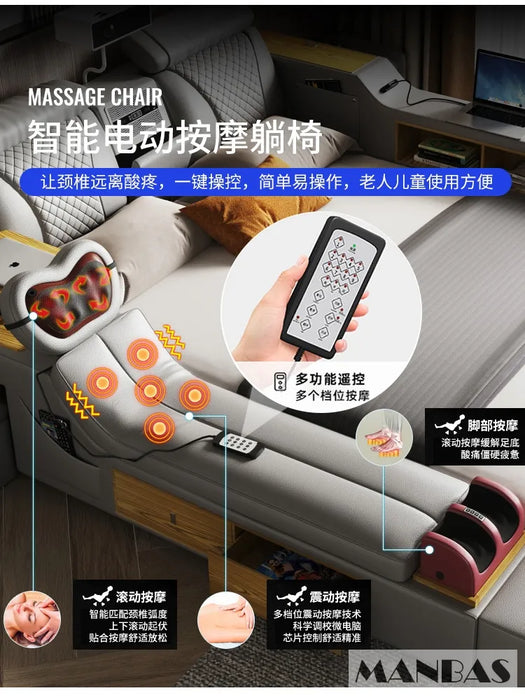 MINGDIBAO Tech Smart Bed - the Ultimate Multifunctional Bedframe with Genuine Leather, Massage, Speaker, Projector, Air Purifier