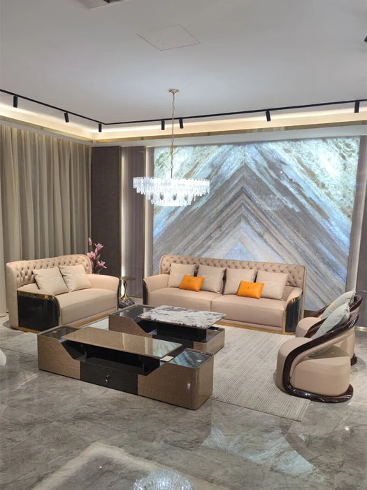 Italian light luxury leather sofa villa large high-end luxury straight row high back layer cowhide combination