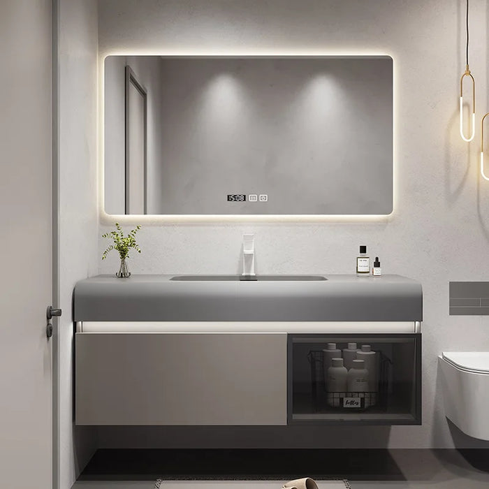 Simple Slate Integrated Washbasin Solid Wood Sink Vanity Cabinet Bathroom Furniture