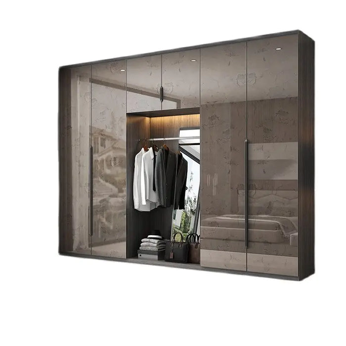 Italian minimalist, light luxury, high gloss wardrobe, customized home bedroom, glass wardrobe, minimalist master bedroom, flat