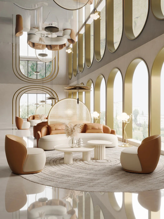 Curved circular reception and negotiation sofa combination