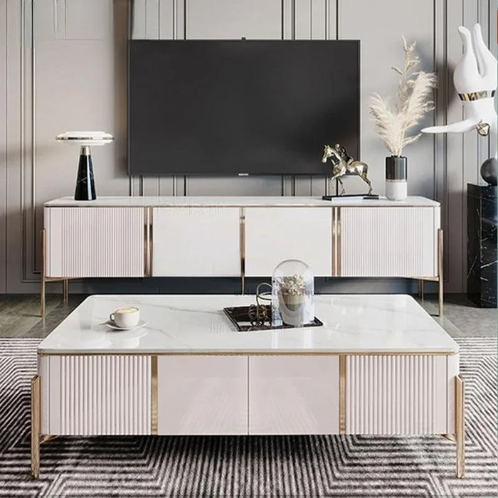 Shelf Tv Stand Modern High Quality Luxury TV Cabinet Coffee Tables Set Gold Stand Slate Tabletop For Living Room Furniture