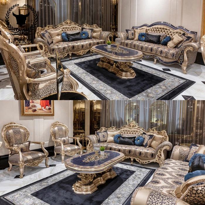 Custom French palace fabric sofa European living room solid wood carved luxury sofa combination