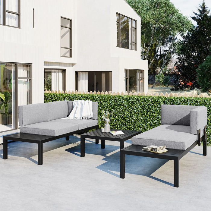 Patio Furniture Set Outdoor 3-piece Aluminum Alloy Sectional Sofa Set with End Table and Coffee Table,Black Frame+Gray Cushion