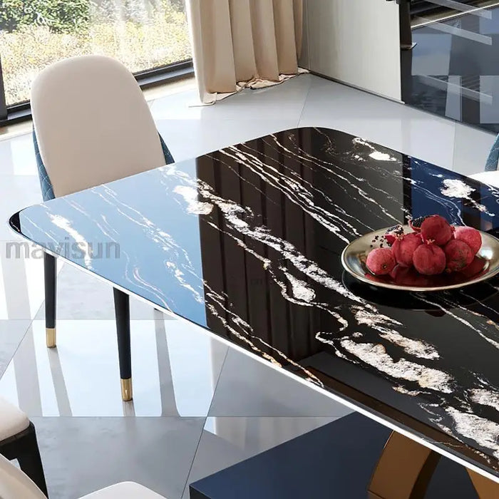 Italian Kitchen Rectangle Table And Chair Combination Household Furniture Customize Tabletop Stainless Steel Base Dining Tables