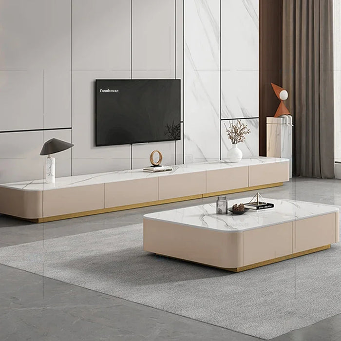 Italian Light Luxury Slate TV Stands Minimalist Home Floor TV Cabinet Coffee Table Combination Drawer Living Room Furniture