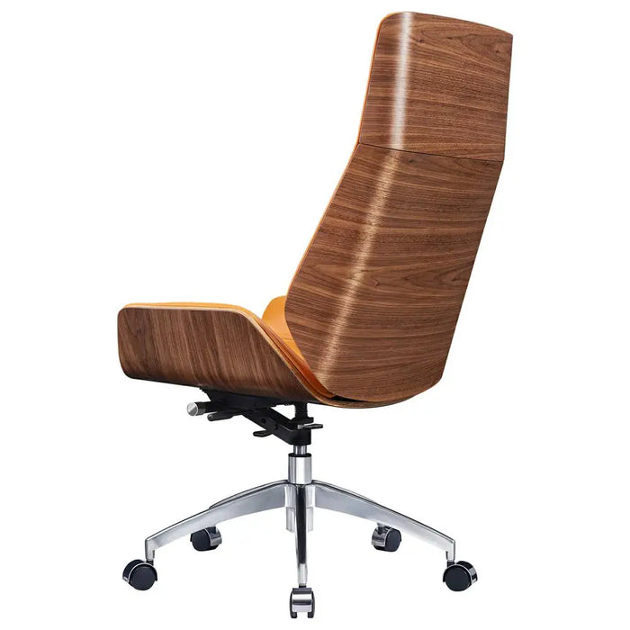 Orange Aniline Leather Ergonomic Office Chair Armless Chair Desk Chair Walnut Wood