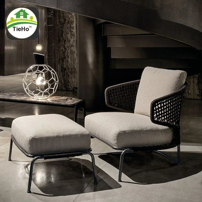 Outdoor All-aluminum Single Sofa Garden Balcony Rattan Leisure Sofa Modern Creative Waterproof Sofas Chair Outdoor Furniture
