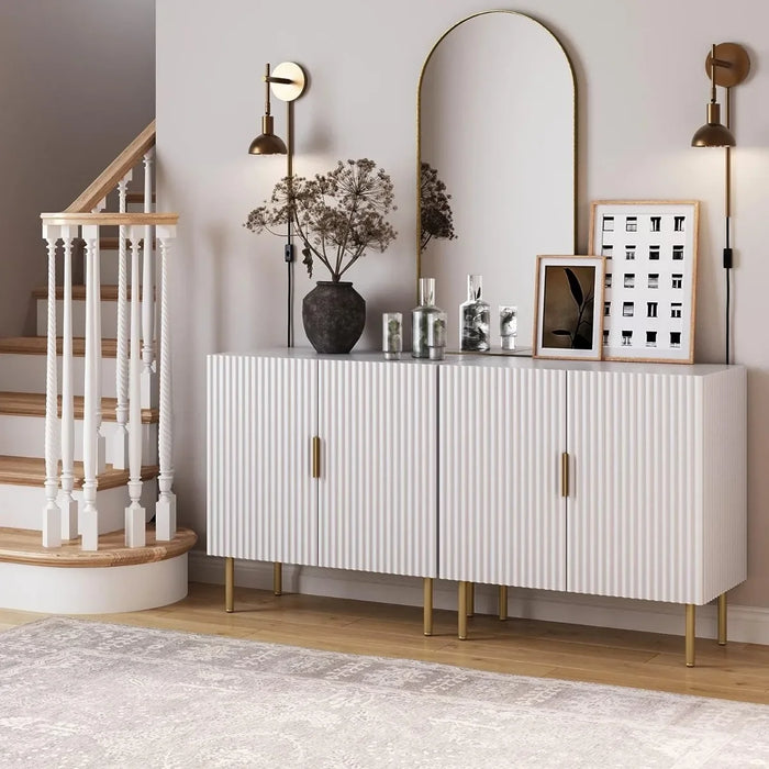Nathan James Modern Storage, Buffet, Sideboard, Free Standing Accent Cabinet for Hallway, Entryway or Living Room, 1,White/Brass