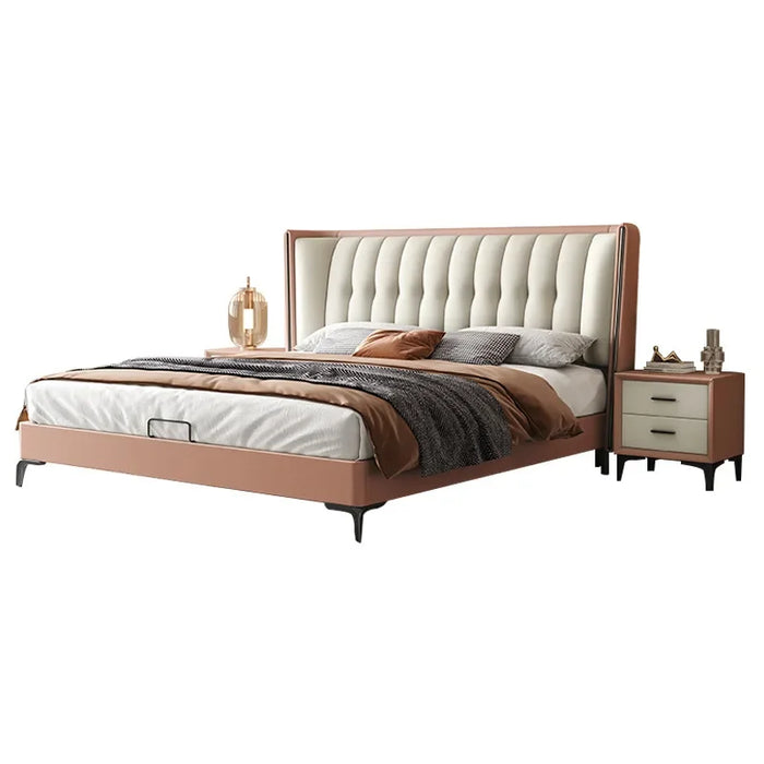 Italian minimalist leather bed, master bedroom, top layer cowhide bed, 1.8m double leather art bed, bedroom, high-end soft leath