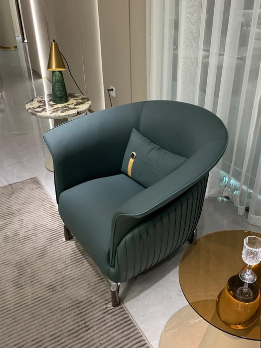 Italian leather leisure chair modern minimalist solid wood single chair negotiation chair Light luxury sofa chair