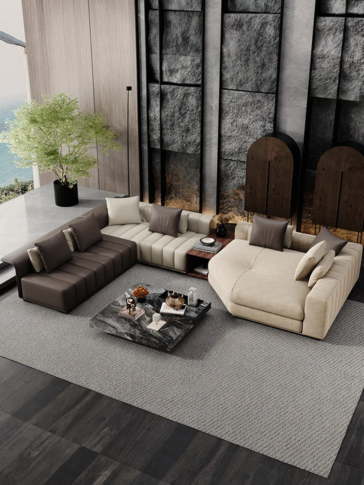 Customized Italian luxury minimalist piano key sofa large villa living room customized first floor cowhide piano leather sofa