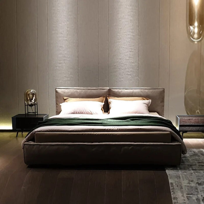 Italy Designer Bedroom Furniture Frosted Cloth Fabric Double Beds Modern Simple King/Queen Size Frame Bedroom Set Home Furniture
