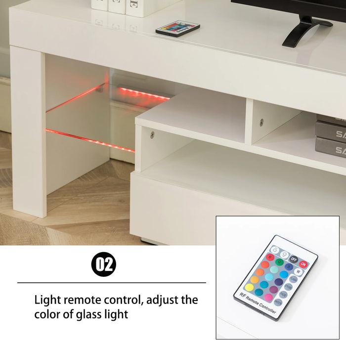 [Flash Sale] 2022 NEW Wood Media Storage Console TV Stand for 65 Inch TV Flat Screen TV Cabinet Gaming Consoles W/LED[US-W]