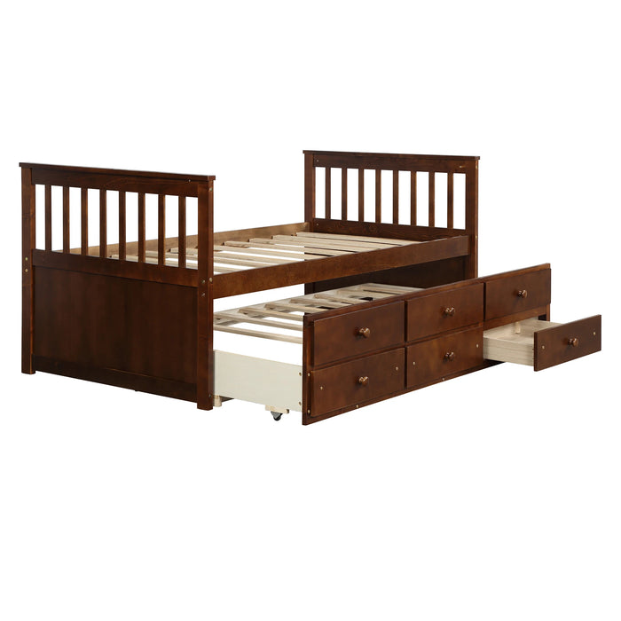 Twin Captain's Bed Storage Daybed with Trundle Bed and 3 Storage Drawers for Kids Teens and Adults
