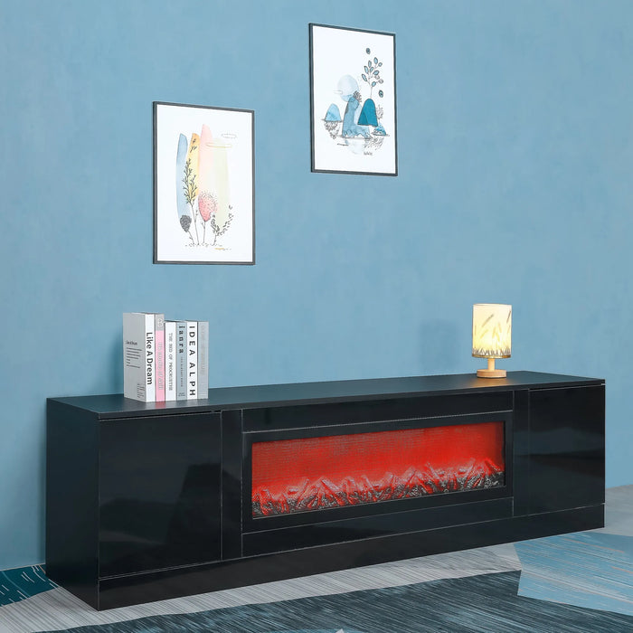 75" TV Cabinet Modern Black Electric Fireplace TV Stand with Insert Fireplace Without Remote and Heating Living Room Furniture