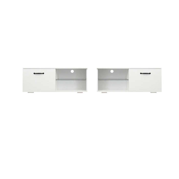 80 InchTV Cabinet with LED Light High Gloss TV Stand W/Open Shelf and Cabinet Universal Entertainment Center Table White/Black