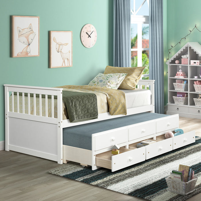 Twin Captain's Bed Storage Daybed with Trundle Bed and 3 Storage Drawers for Kids Teens and Adults