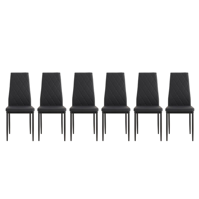 [Flash Sale]7&5 Piece Dining Table Set 1 Glass Dining Table + 6 Or 4 PU Chairs Black Kitchen Breakfast Furniture[US-W]