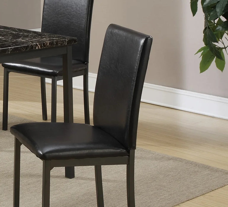 5pc  Dining Table Set Dining Room Furniture Table And 4x Chairs Faux Marble Top table Black Faux Leather Chairs Home Kitchen