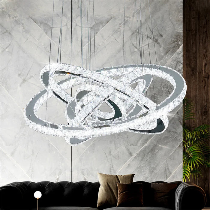 Modern Pendant Light Indoor Ring Led Chandelier Luxury K9 Crystal Hanging Fixture Living Dining Room Ceiling Lamp Home DIY Decor