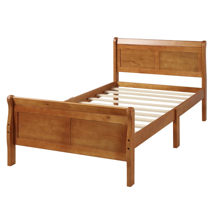 Wood Platform Bed Twin Bed Frame Mattress Foundation Sleigh Bed with Headboard/Footboard/Wood Slat Support Bedroom Furniture