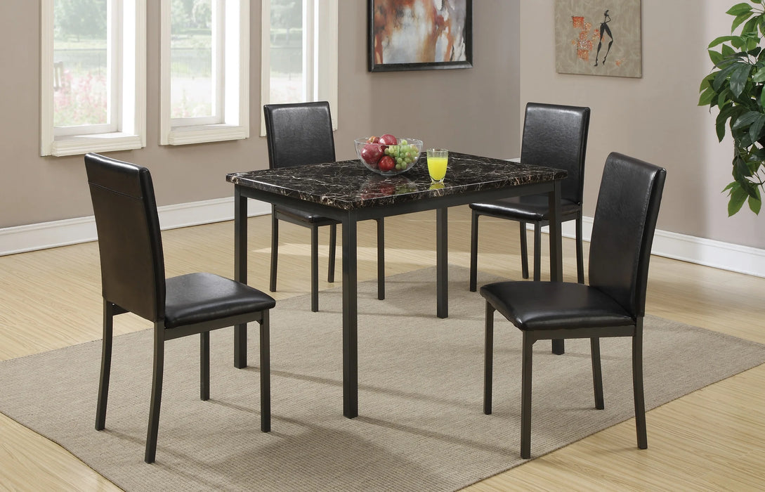 5pc  Dining Table Set Dining Room Furniture Table And 4x Chairs Faux Marble Top table Black Faux Leather Chairs Home Kitchen