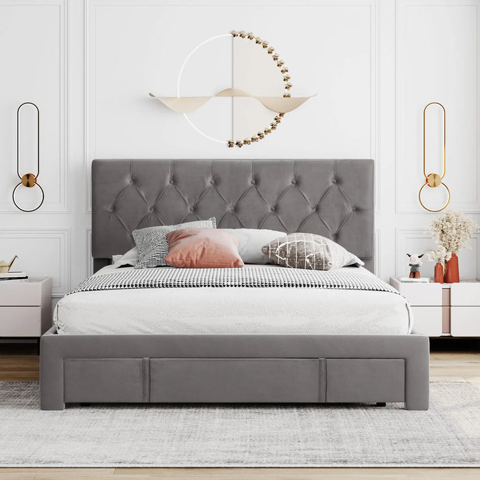 Full /Queen Size Storage Bed Velvet Upholstered Platform Bed with a Big Drawer,Velvet Upholstered Storage Platform Bed