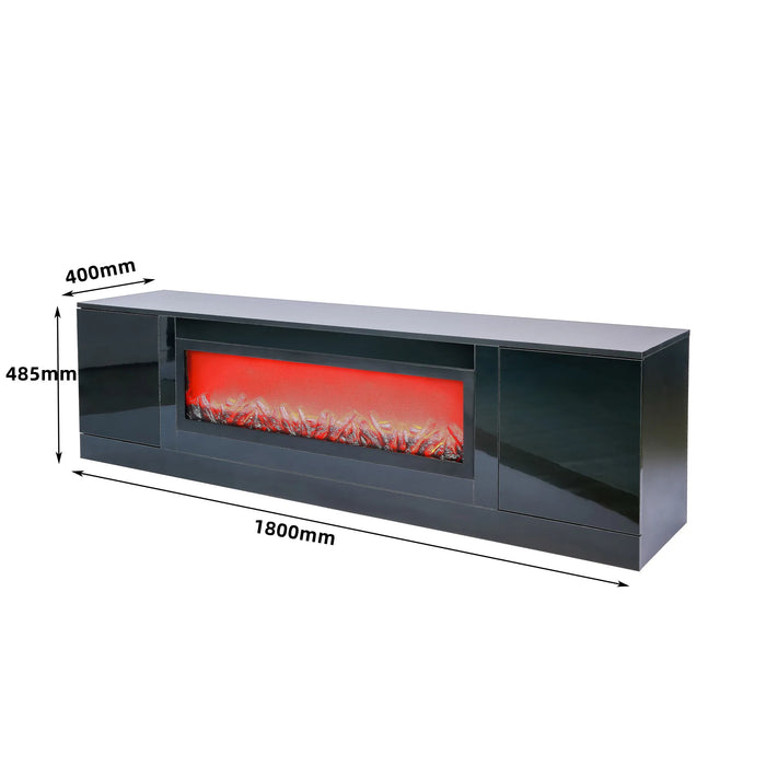 75" TV Cabinet Modern Black Electric Fireplace TV Stand with Insert Fireplace Without Remote and Heating Living Room Furniture