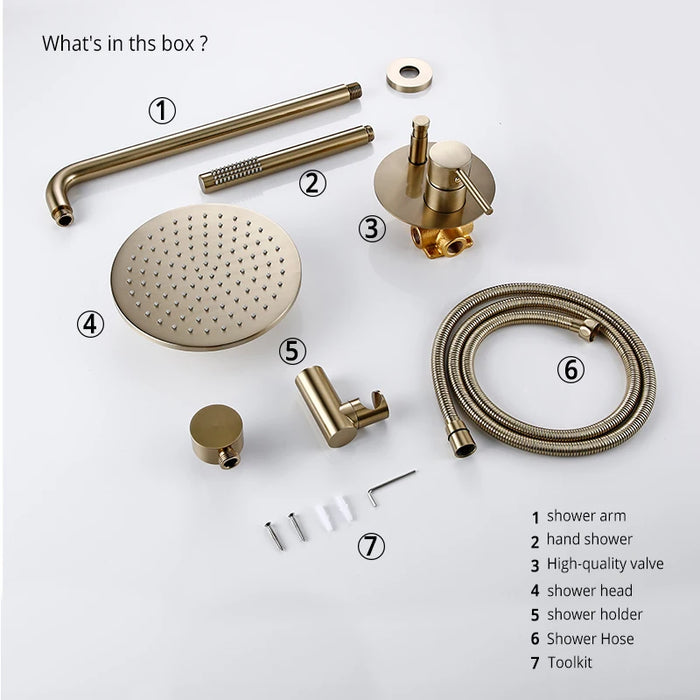 Brushed Gold Shower System Set Shower Mixer 8-12 Inch Rainfall Wall Mounted Hot And Cold Diverter Ways Bathroom Tap