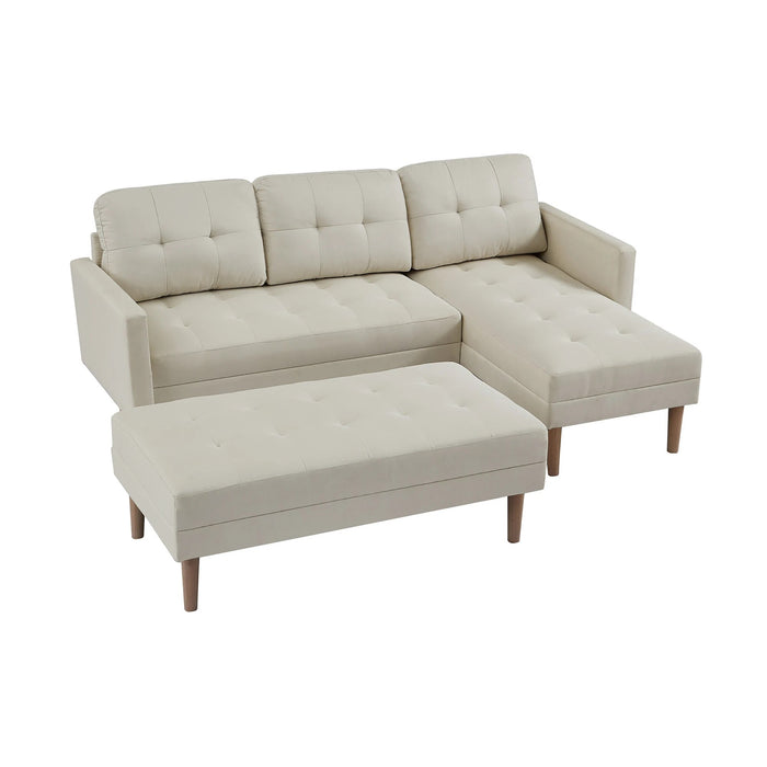 L-Shape Faux Leather Sectional Sofa Bed, Modern Sofa Chaise Lounge 3-Seat Sectional Couch Set with Ottoman Bench for Living Room